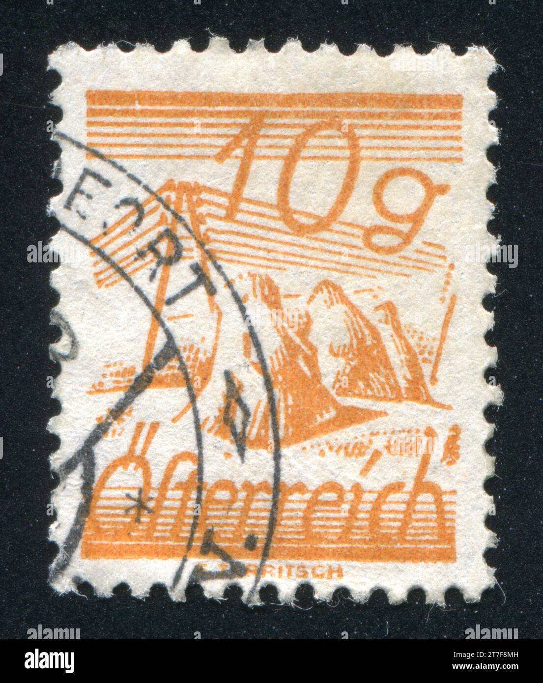 AUSTRIA - CIRCA 1925: Timbro stampato dall'Austria, mostra i campi attraversati da fili Telegraph, circa 1925 Foto Stock