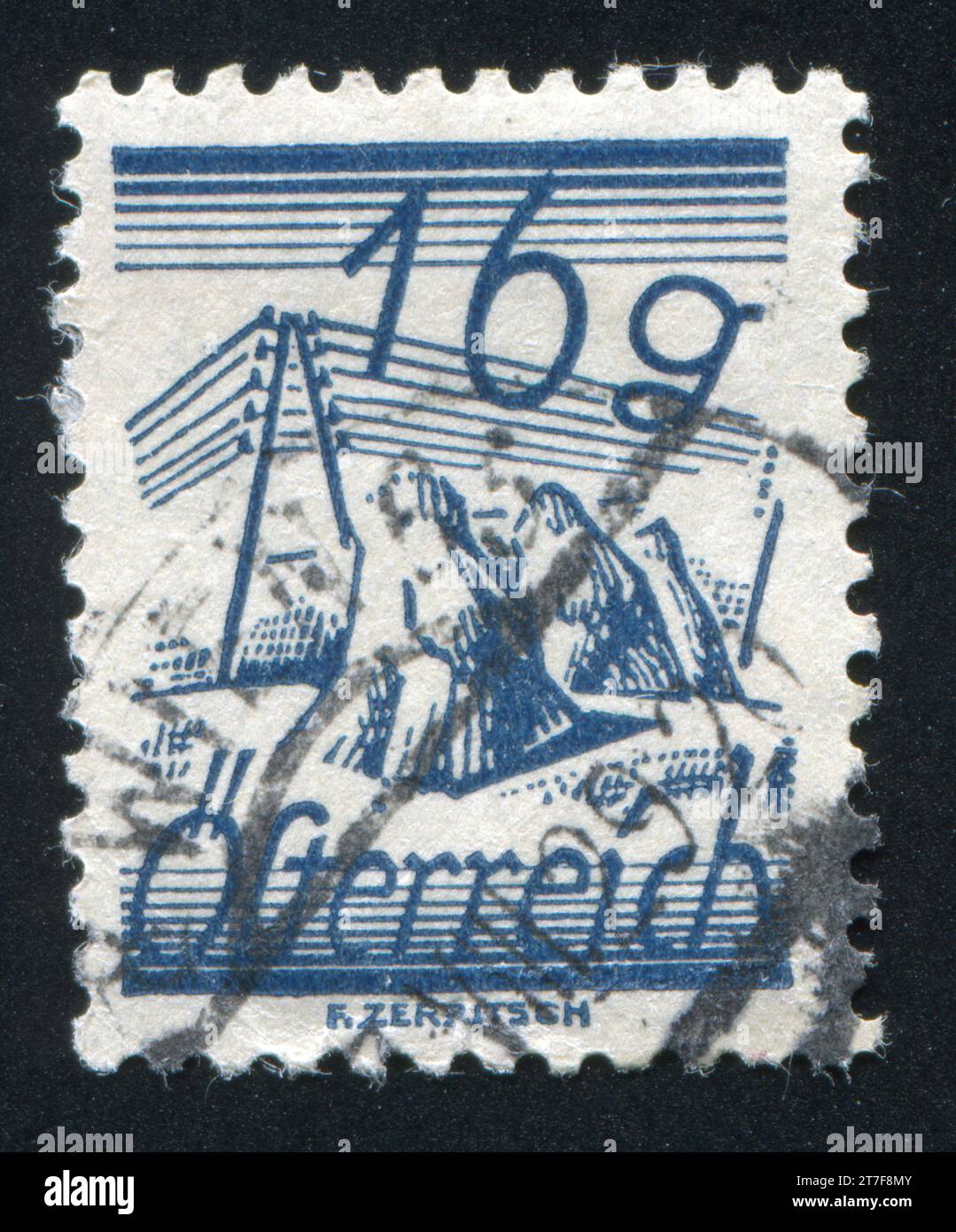 AUSTRIA - CIRCA 1925: Timbro stampato dall'Austria, mostra i campi attraversati da fili Telegraph, circa 1925 Foto Stock