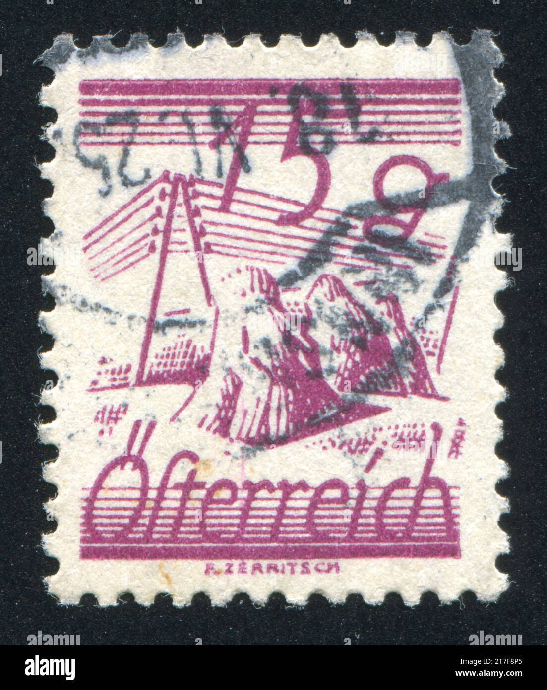 AUSTRIA - CIRCA 1925: Timbro stampato dall'Austria, mostra i campi attraversati da fili Telegraph, circa 1925 Foto Stock