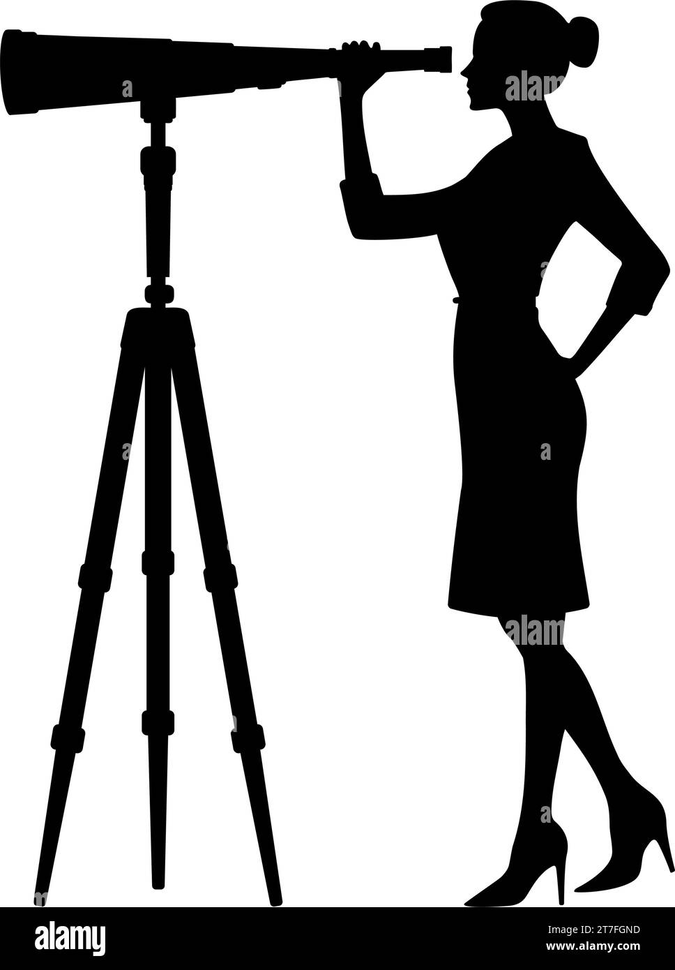 La donna d'affari ha una silhouette da telescopio. Previsione, visione nel concetto aziendale. Illustrazione vettoriale Illustrazione Vettoriale