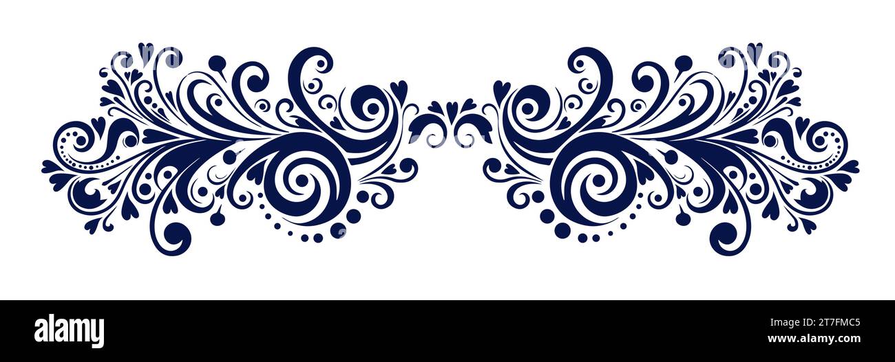 vintage barocco. Ricci blu su sfondo bianco. Illustrazione vettoriale Illustrazione Vettoriale