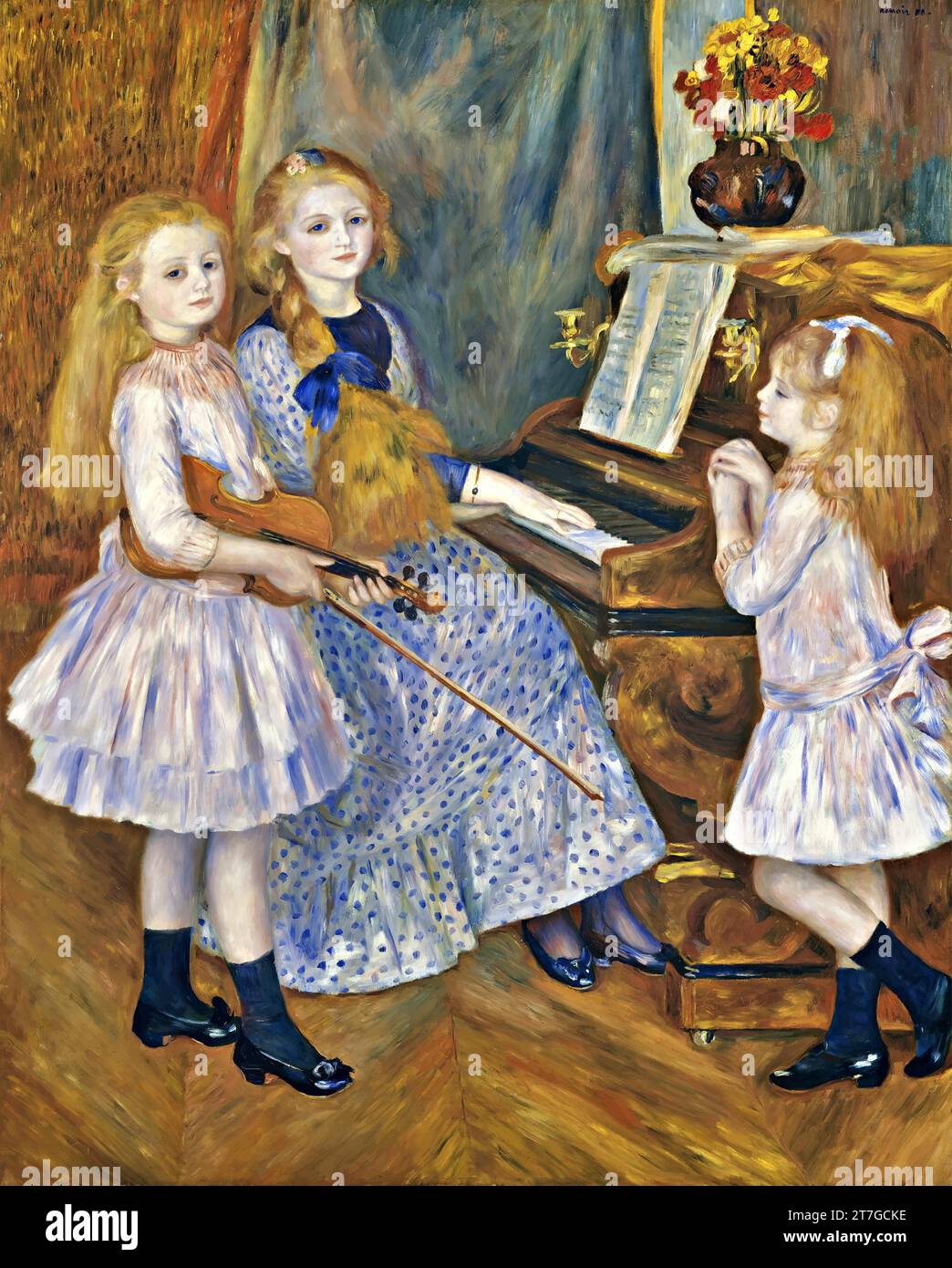 "Le figlie di Catulle Mendes al pianoforte, 1888 (olio su tela) dell'artista Renoir, Pierre Auguste (1841-1919) / francese" Illustrazione Vettoriale