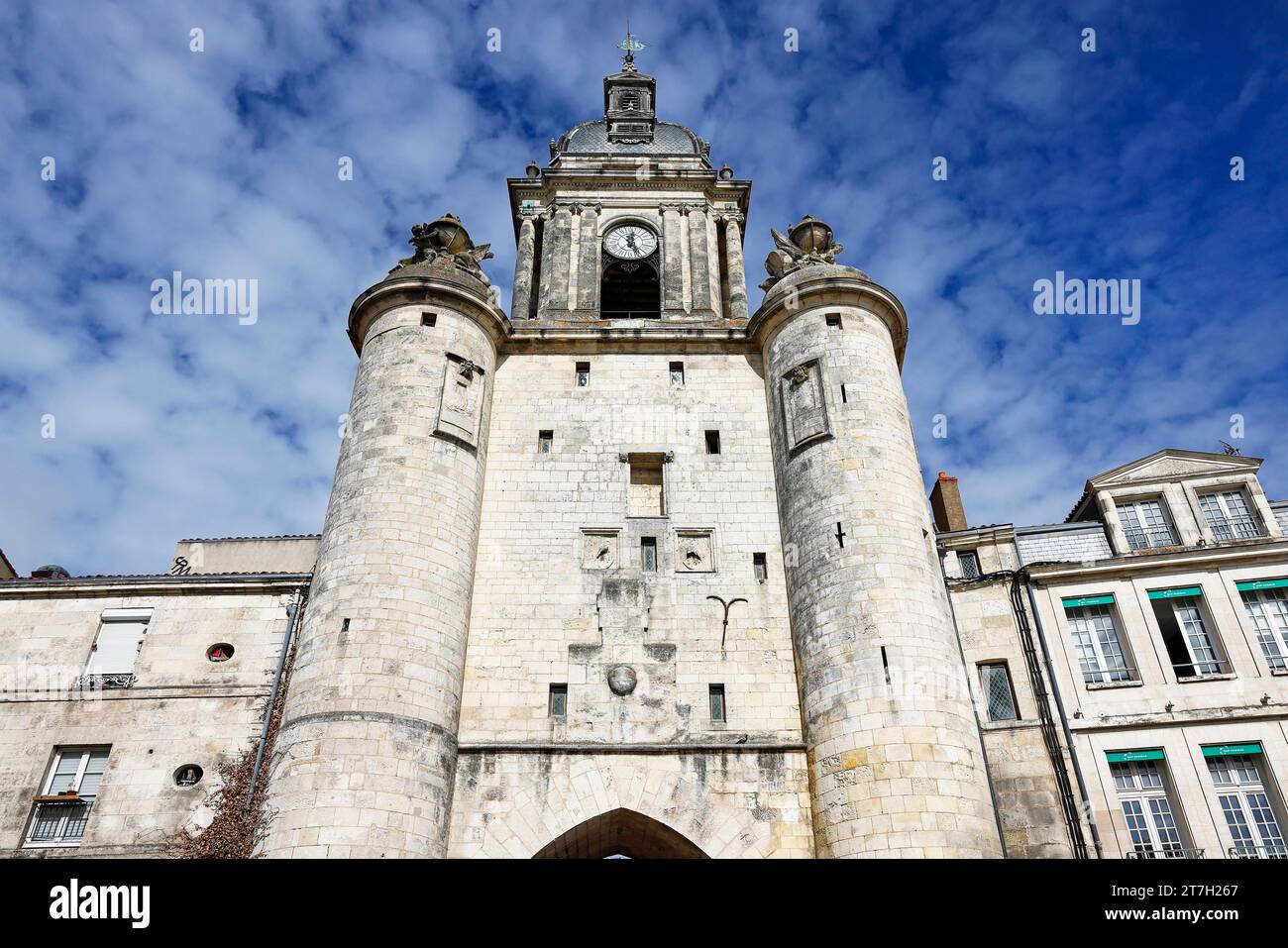 Torre dell'orologio a la Rochelle, porte de la grosse Horloge, Dipartimento Charente-Maritime, Francia Foto Stock