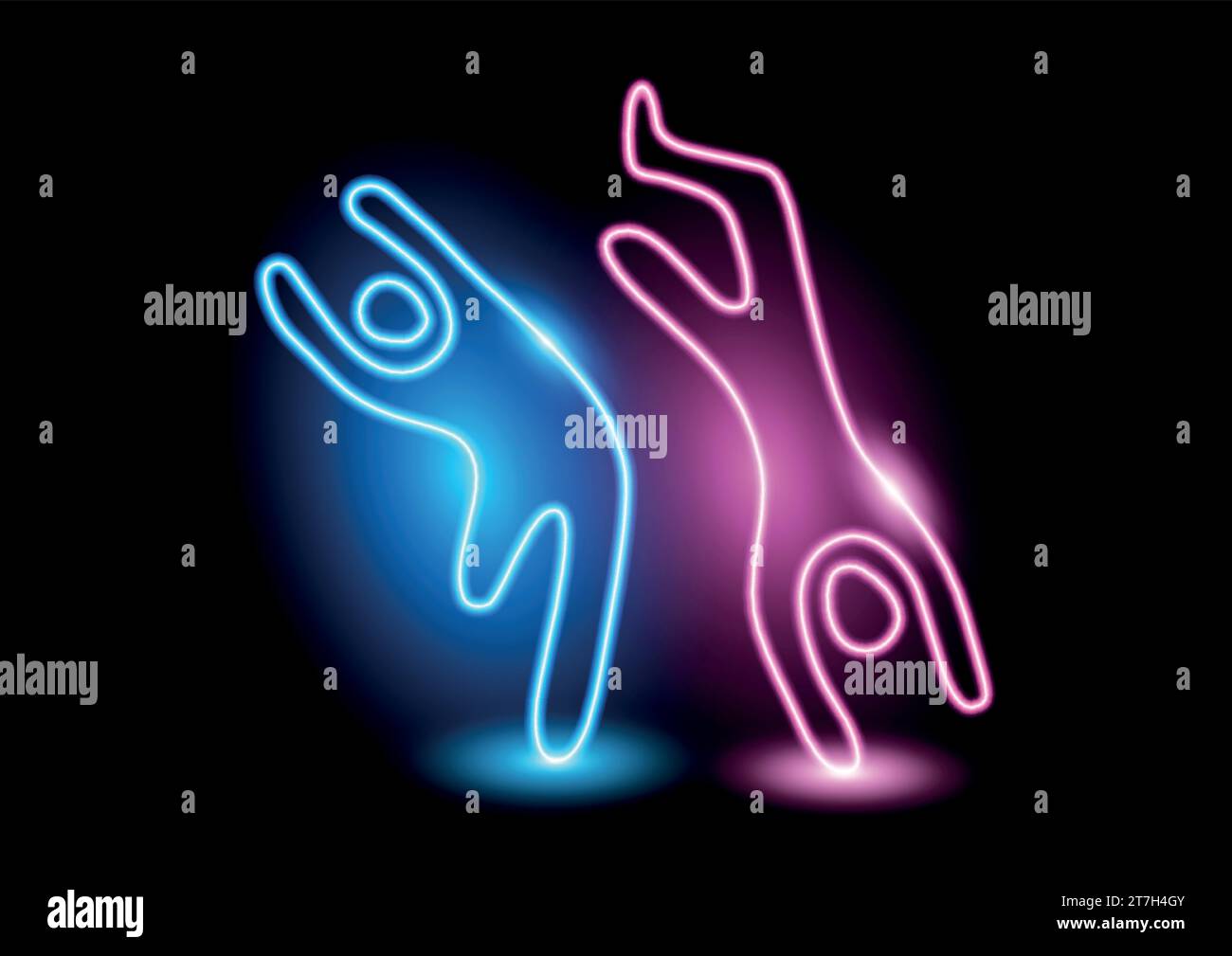 Illustrazione vettoriale di figure al neon danzanti Illustrazione Vettoriale