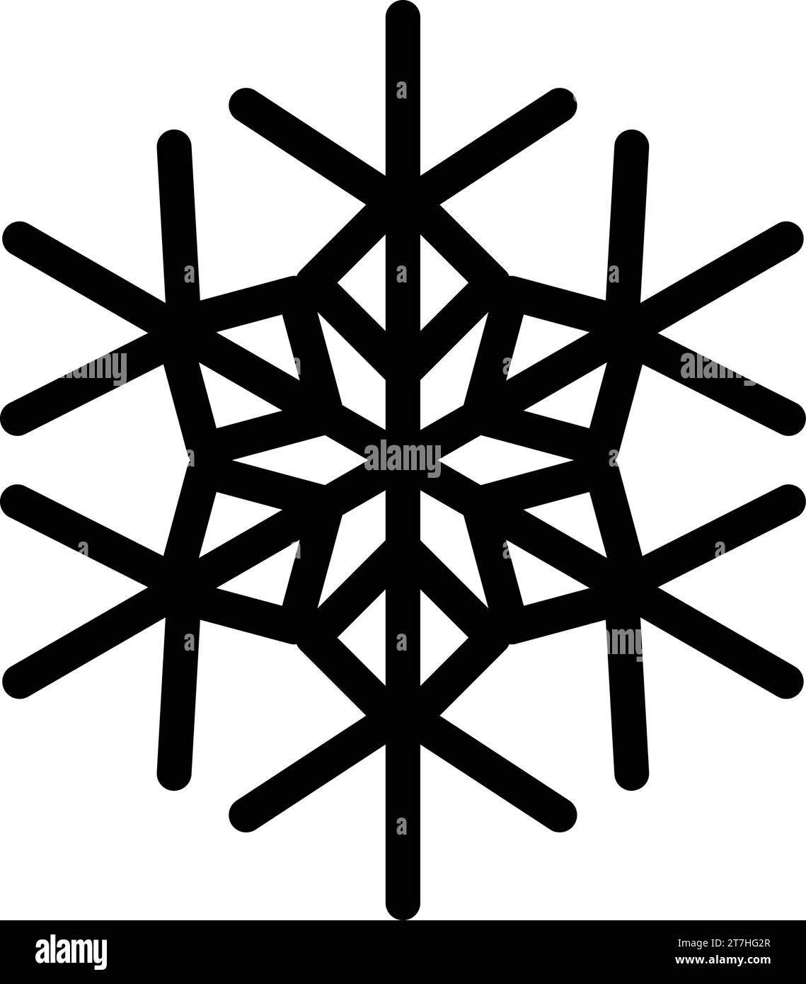 Neve invernale, simbolo del miracolo di Natale. Silhouette di Doodle con pittogramma a fiocco di neve, elemento decorativo del festival invernale. Forma semplice nera a mano libera Illustrazione Vettoriale