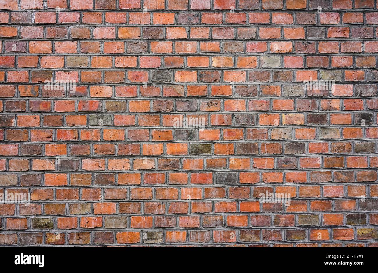 Vecchio muro rustico in mattoni rossi. Contesto. Foto Stock