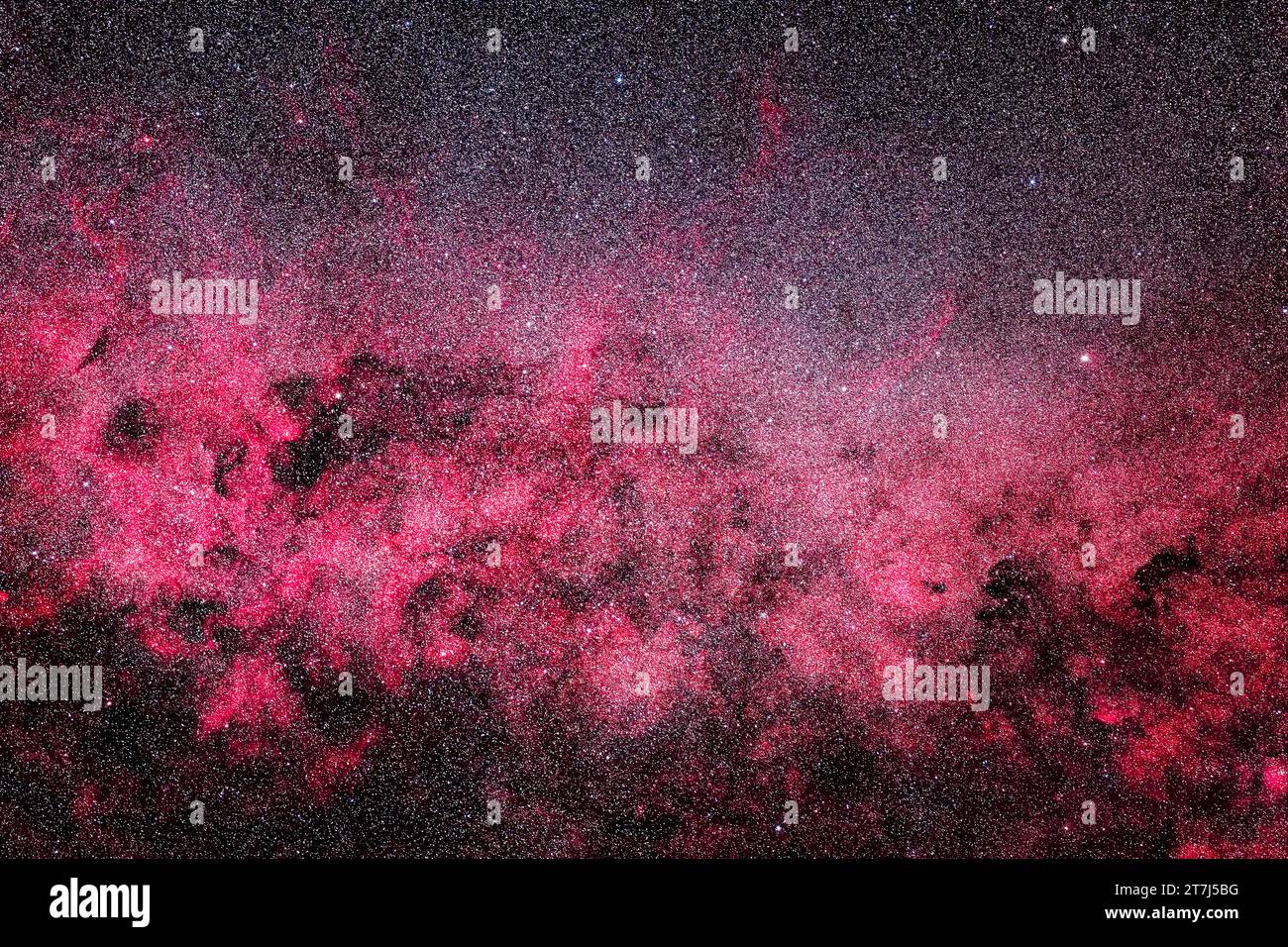 Questa è una cornice della Cygnus Starcloud nella via Lattea settentrionale, con le macchie di idrogeno rosso in tutta la regione sottolineate. Il campo Foto Stock