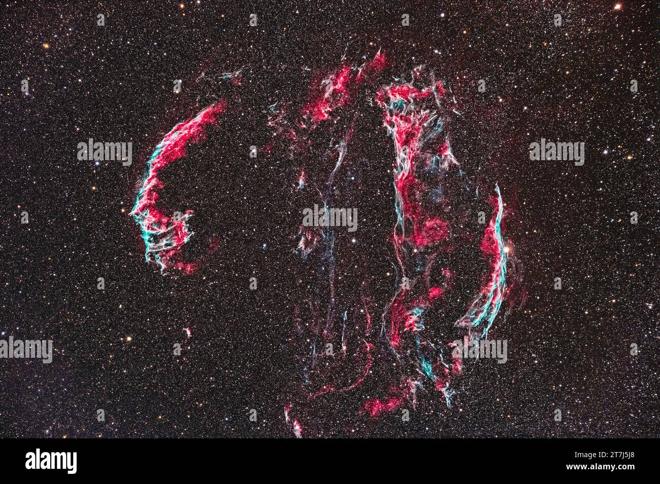 Il complesso della nebulosa vascolare di Cygnus, noto anche come Cygnus Loop o Cirrus Nebula. Questo è un residuo di un'esplosione di supernova che si è verificata da 5000 a 8000 anni ag Foto Stock