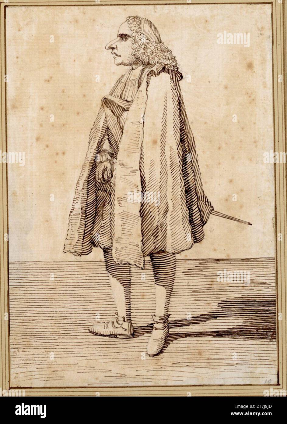 Pier Leone Ghezzi Conte Carpegna con spade e cappotto a sinistra. Gesso, piuma Foto Stock