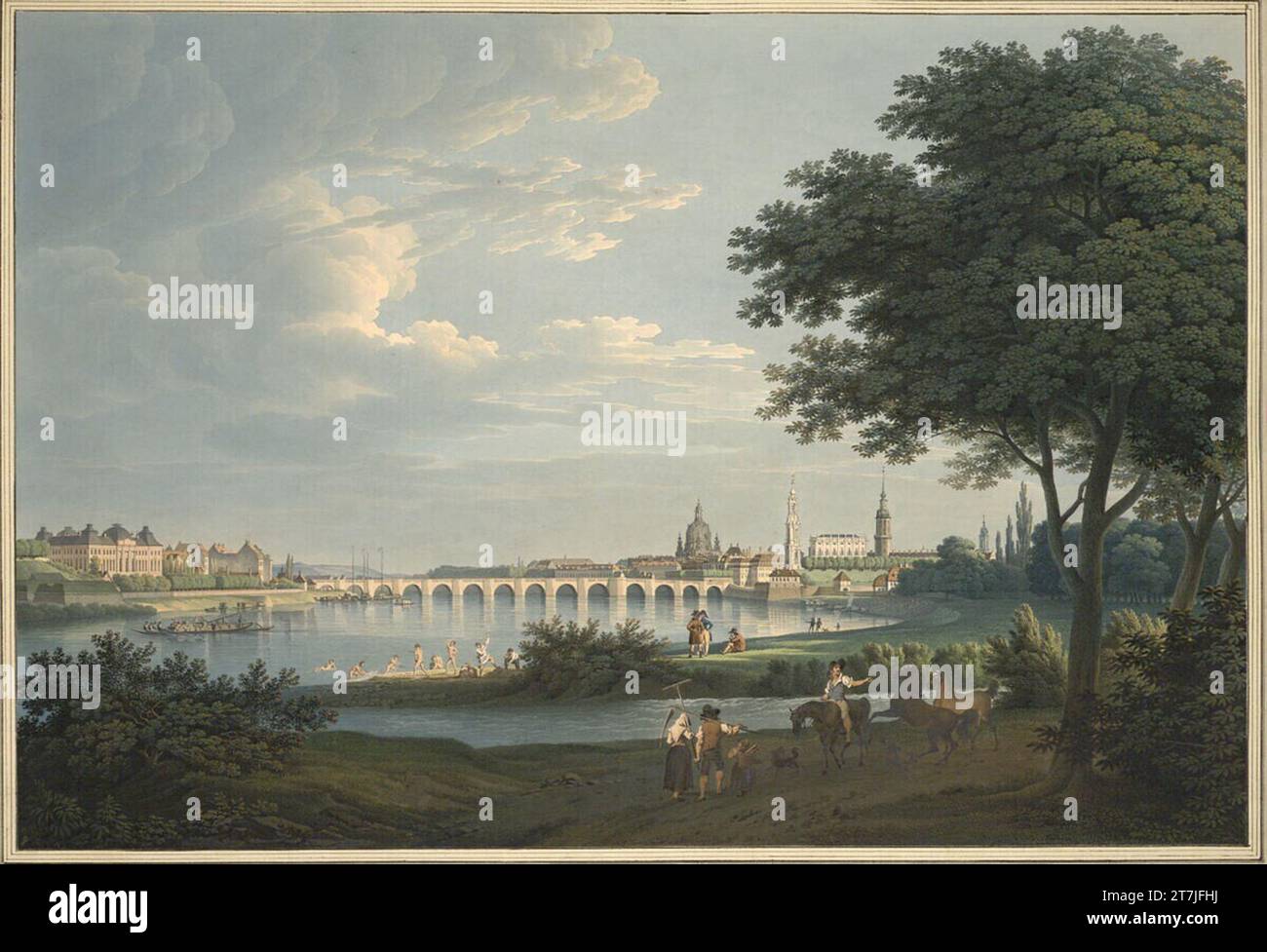 Christian Gottlob Hammer Vista di Dresda con il Palazzo Giapponese, il Ponte di Augusto e la città vecchia. Acquerello, colori di copertura, su tracce di matite; la lucentezza ortografica aumenta 1809 , 1809 Foto Stock