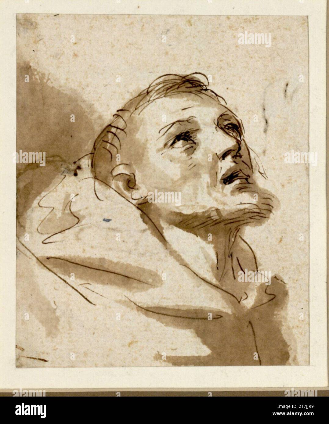 Anonimo ritratto a metà lunghezza di un monaco barbuto; guarda in alto a destra. Piuma; lavata 2. Hälfte des 18. Centurys Foto Stock