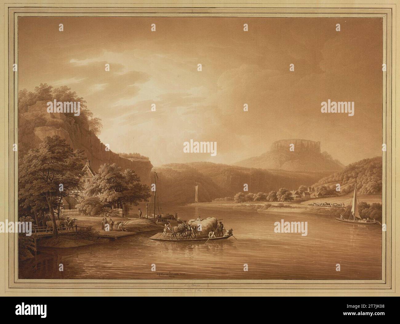 Christian Gottlob Hammer l'Elba tra Wehlen e il Lilienstein. Pennello marrone, sopra la matita 1808 , 1808 Foto Stock