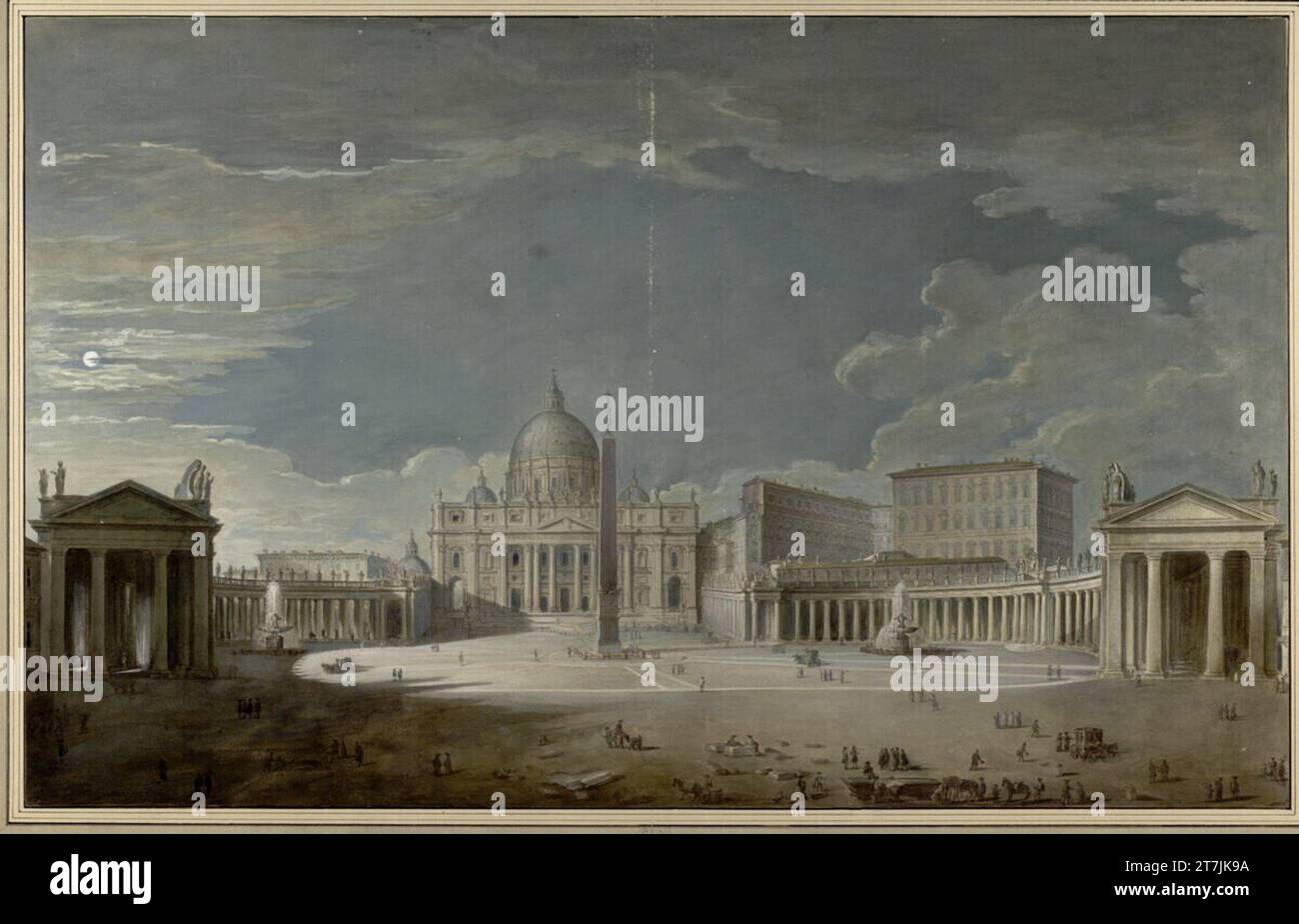 Francesco Pannini St Piazza Pietro a Roma al chiaro di luna. Base di calcolo; acquerello Foto Stock