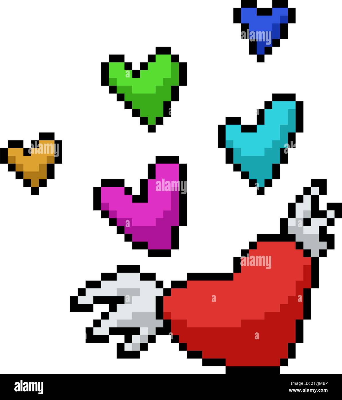 pixel art dal cuore colorato che vola Illustrazione Vettoriale