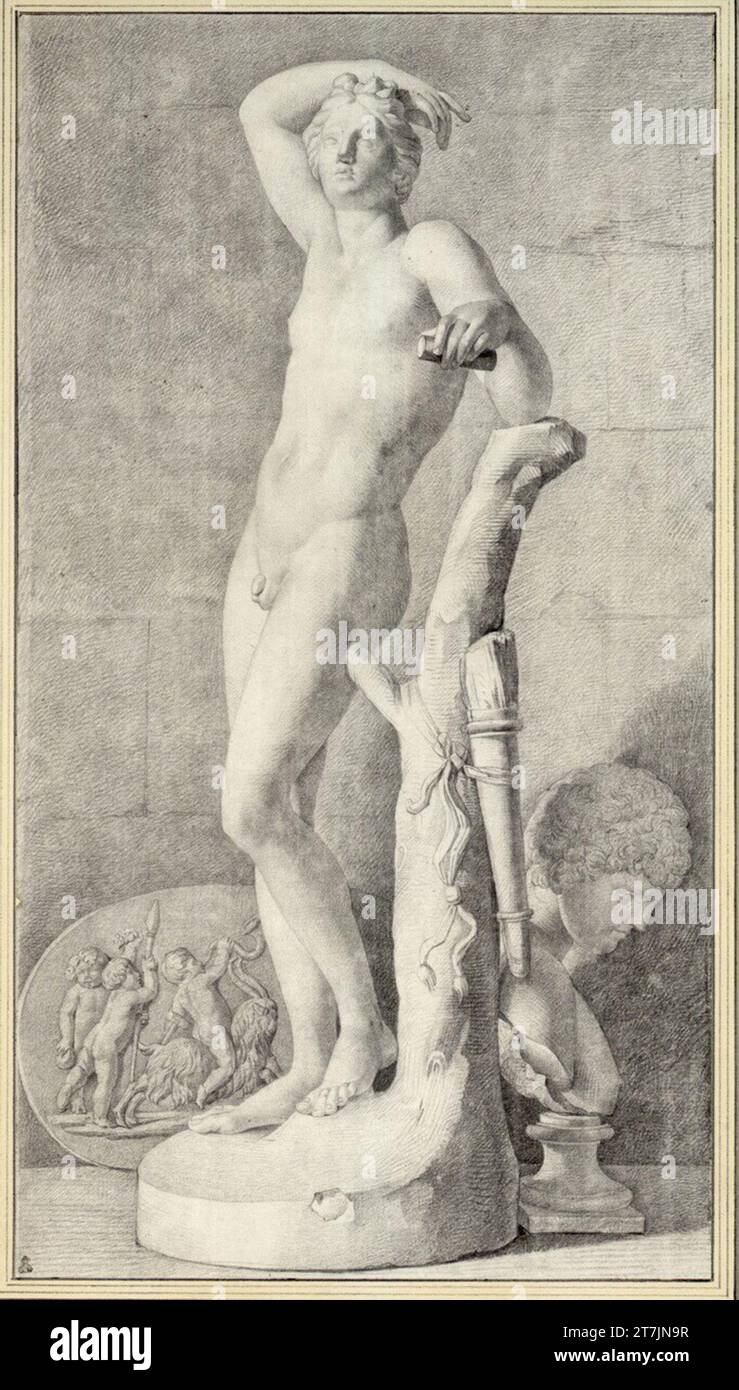 Giovanni Battista Casanova studi antichi (Apollino o Apollo Medici; busto maschile a destra (Antinous?, Marc Anton?); Baccanal per bambini in un medaglione di pietra tagliato. Gesso nero Foto Stock