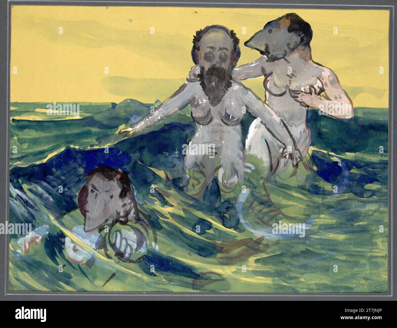 Maximilian Lenz tre pittori che sirena nel mare. Acquerello Foto Stock