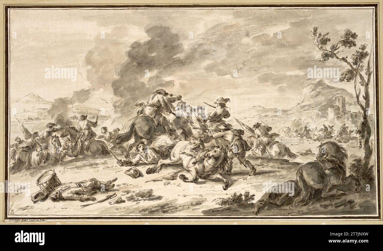 Giuseppe Zais battaglia equestre. Feder, grigio lavato Foto Stock