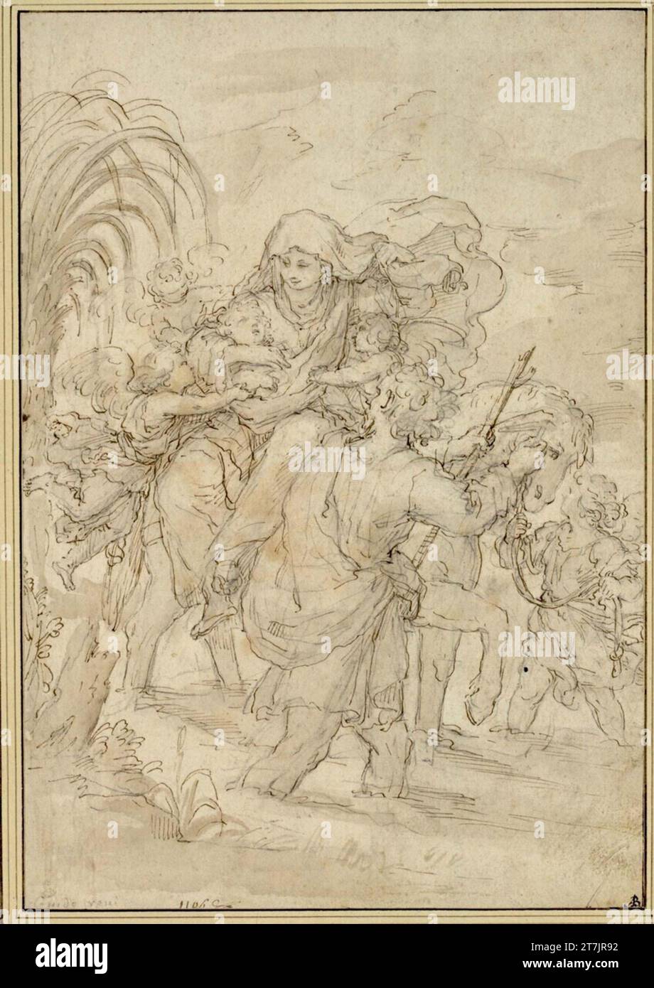 Anonym Escape in Egitto. Gesso; piuma; lavata Foto Stock