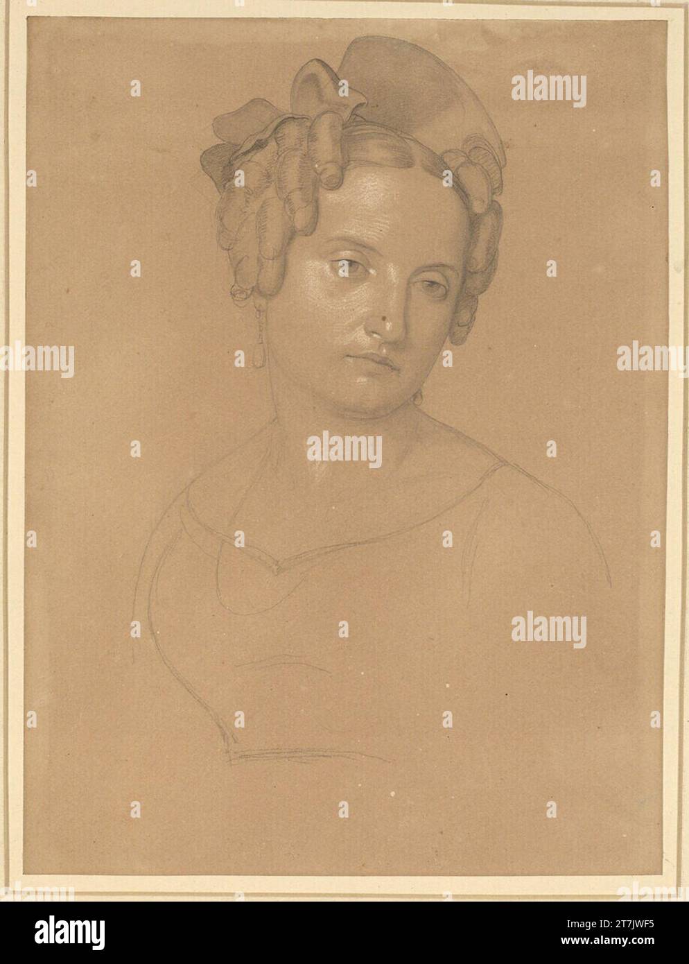 Friedrich Wilhelm Schadow ritratto femminile. Gesso nero, ricoperto di gesso bianco, su carta marrone chiaro intorno al 1824-1826 Foto Stock