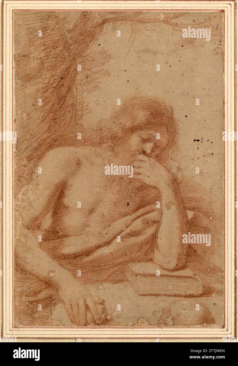 Anonimo il meditatore hieronymus in mezza figura, una pietra a destra; la sinistra è basata su un libro. Gesso rosso; gravemente danneggiato a sinistra e sotto Foto Stock Anonimo il meditatore hieronymus in mezza figura, una pietra a destra; la sinistra è basata su un libro. Gesso rosso; gravemente danneggiato a sinistra e sotto Foto Stock