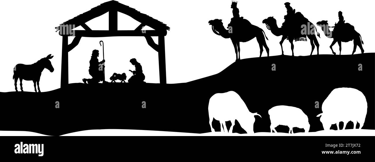 Presepe natalizio Bethlehem Manger Wise Men Illustrazione Vettoriale