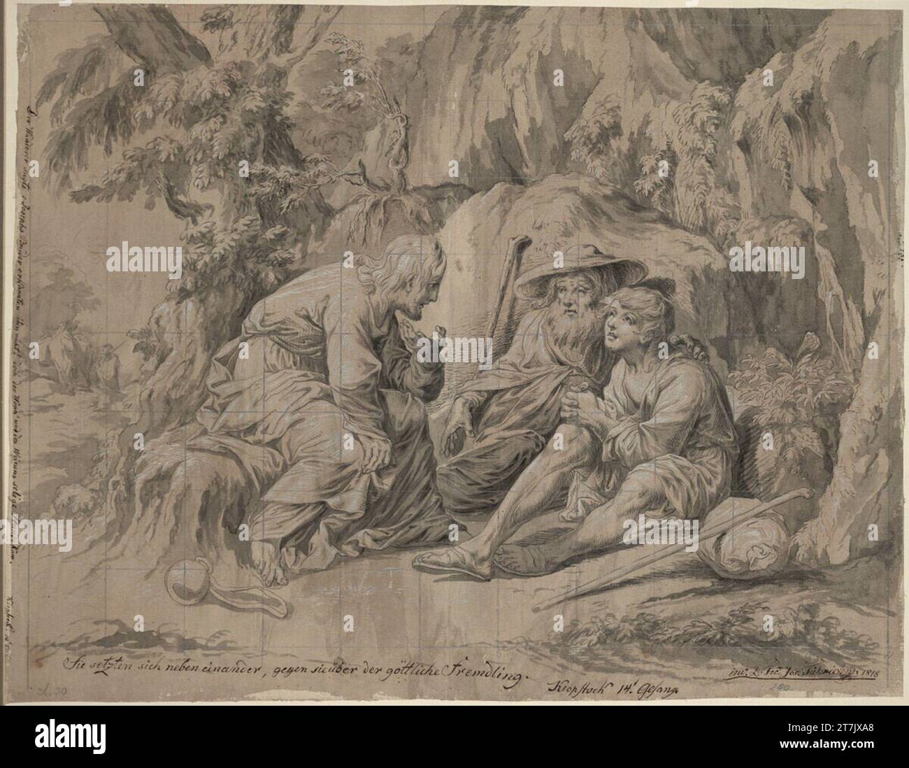 Josef von Führich illustrazione di Messiade. Feder in nero, bianco con tallone, grigio lavato su carta marrone, matita, raster 1818 , 1818 Foto Stock