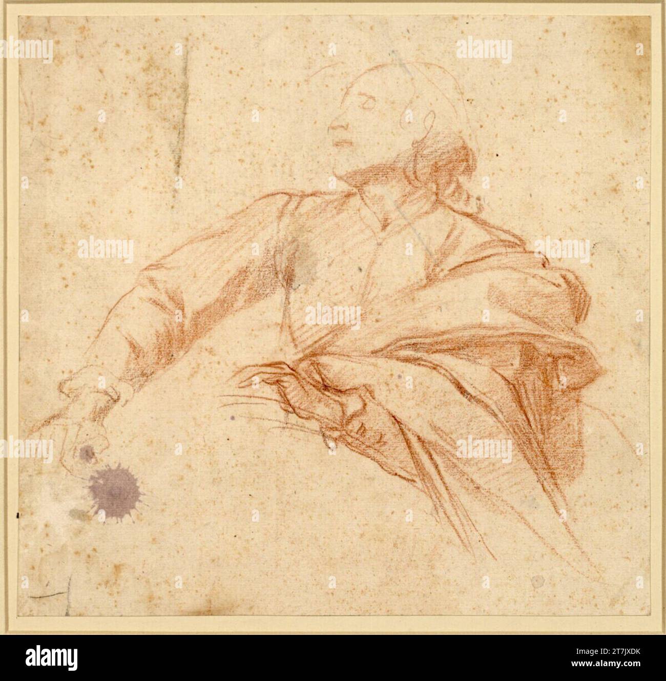 Baldassare Franceschini Studio per un nobile in mezza figura nel profilo a sinistra. Gesso rosso; blobi e schizzi viola 1636 , 1636 Foto Stock