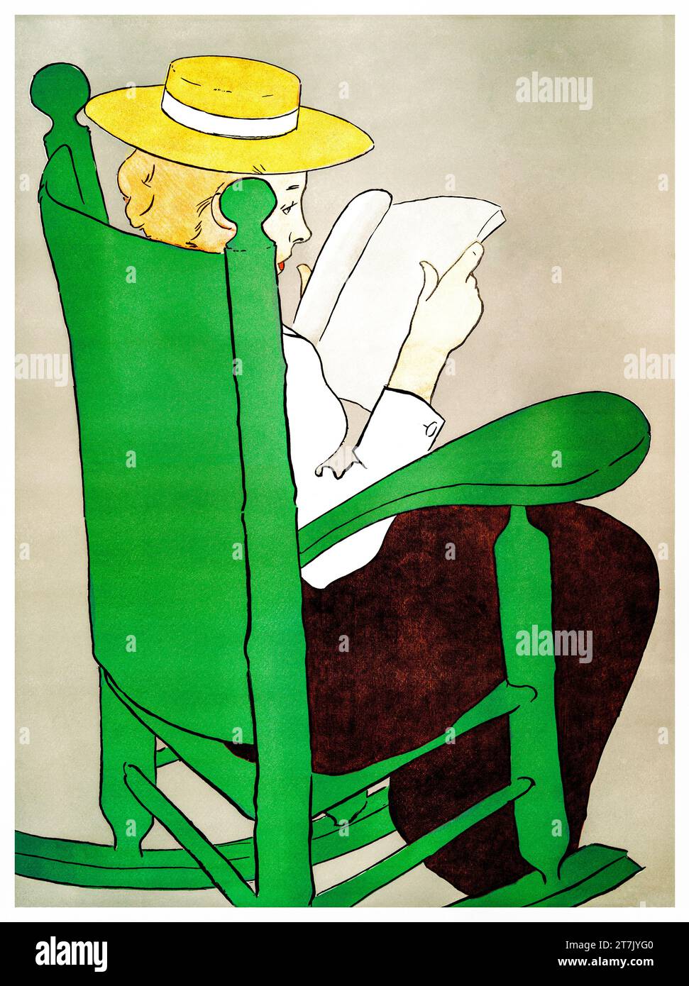 Donna che legge su una sedia a dondolo stampata ad alta risoluzione di Edward Penfield. Originale della New York Public Library. Foto Stock