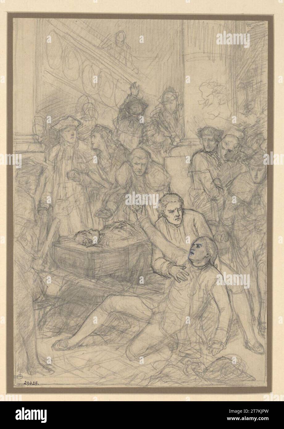 Karl Karger scena su una morte bahr. Matita, inchiostro, piume, bianco Foto Stock