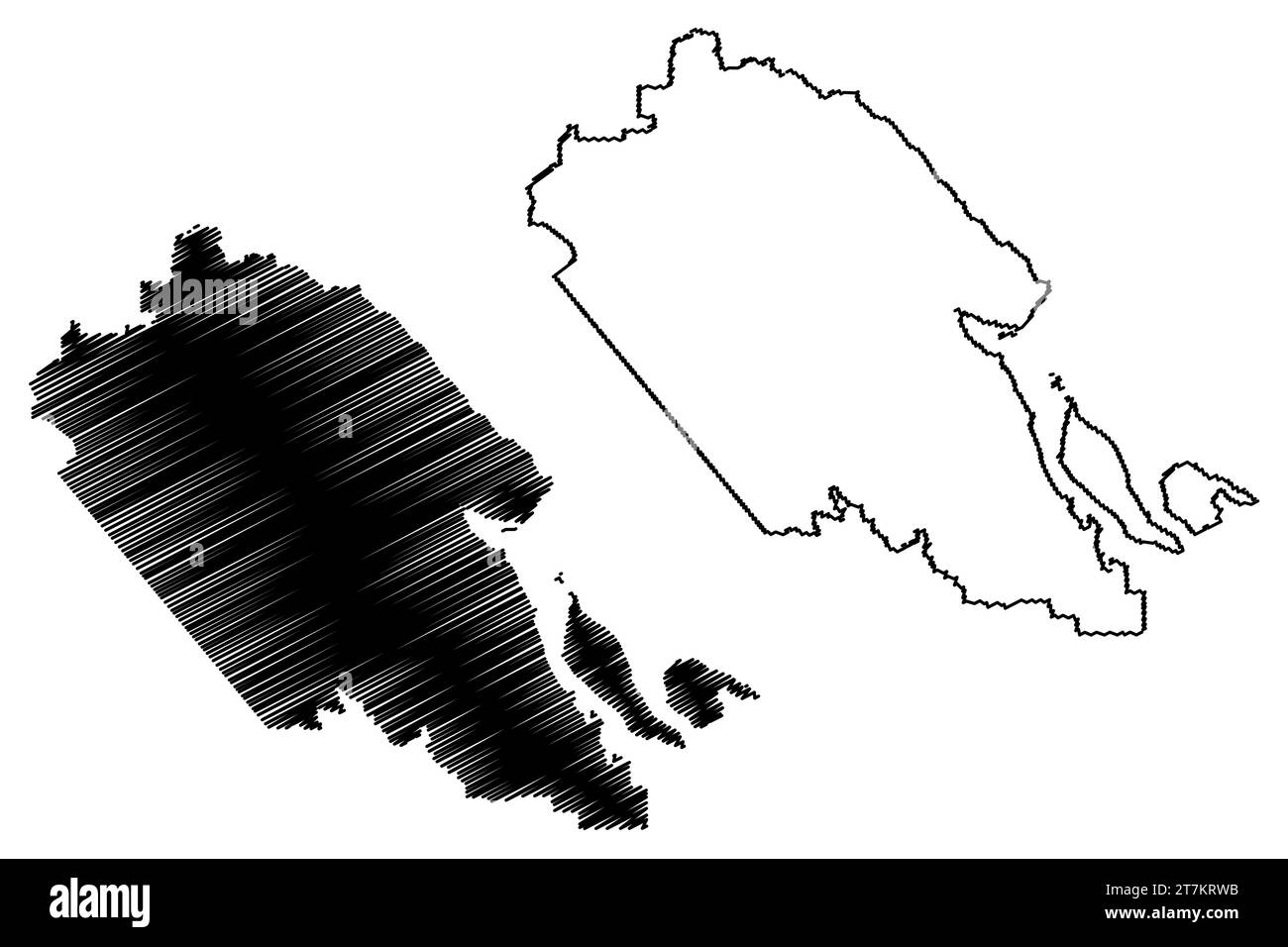 Comox Valley Regional District (Canada, Columbia Britannica o Provincia BC, Nord America) mappa illustrazione vettoriale, schizzo di tracciatura mappa di Comox Valley Illustrazione Vettoriale