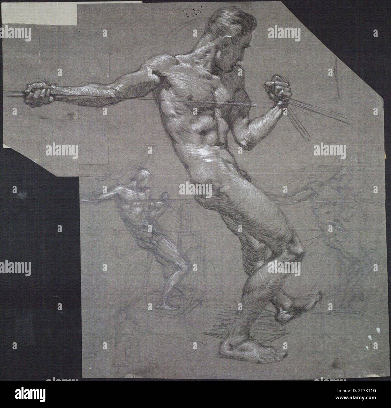 Alexander Rothaug tre studi sull'atto maschile di un antico conducente. Gesso, matita, imbiancata, carta grigia; (parte superiore irregolare e incollata L.O.) intorno a 1900 Foto Stock