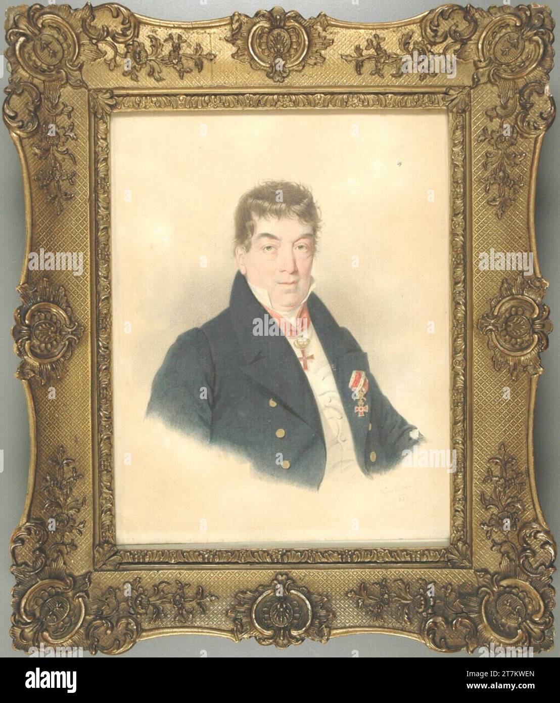 Josef Kriehuber Joseph Valentin Ritter von Raab (morto nel 1836), con una gonna blu con croce religiosa sul collo e leopold sord nel buco. Acquerello sulla scatola 1822 , 1822 Foto Stock