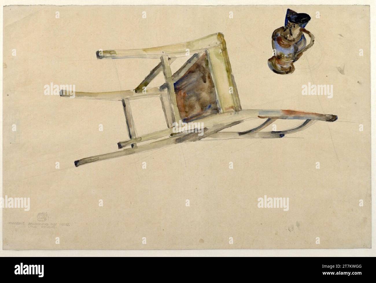 Egon Schiele movimento organico della poltrona e del crug. '. Matita, acquerello, su carta giapponese, con primer 21. Aprile 1912, 1912-04-21 Foto Stock