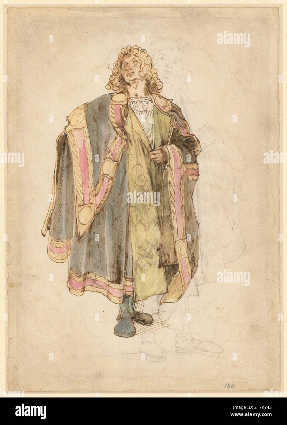 Albrecht Dürer progetto per un costume da corte. Feder in marrone, acquerello 1515 , 1515 Foto Stock