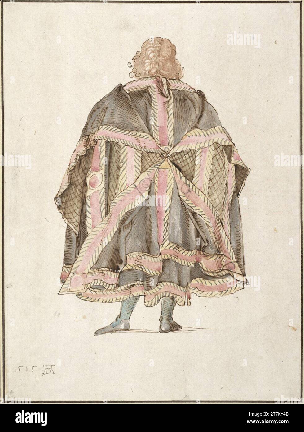 Albrecht Dürer Bozza per un costume da corte (vista posteriore). Feder in marrone, acquerello 1515 , 1515 Foto Stock