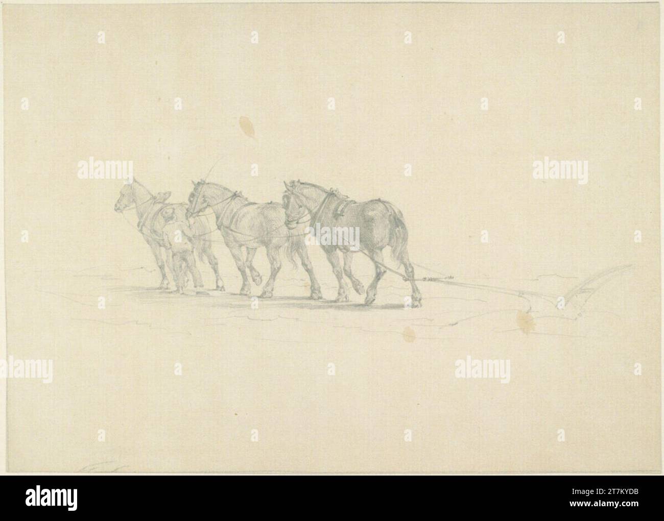 Franz Alt Bauer con tre cavalli davanti a un aratro. Pencil Sketchbook: 1847-1854 , 1847/1854 Foto Stock