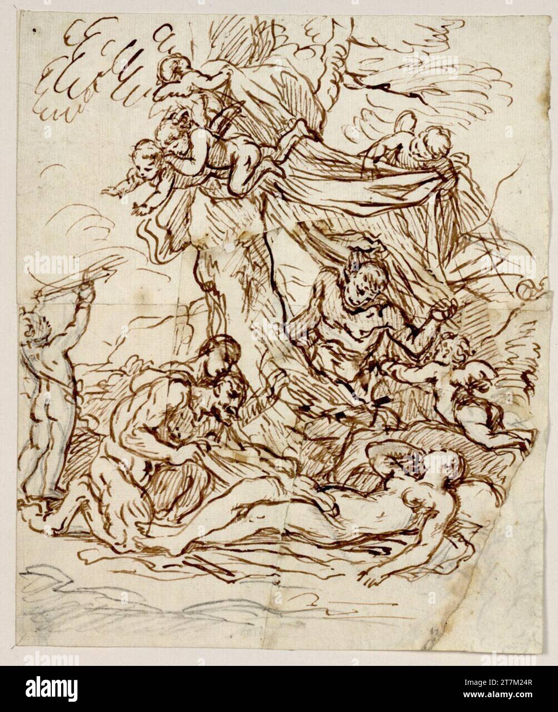 Francesco la Marra ninfa addormentata, sorpreso dal satiro. Denaro; piuma; composta da sette pezzi; disegno sulla RS. Del pezzo bianco Re.U. Foto Stock