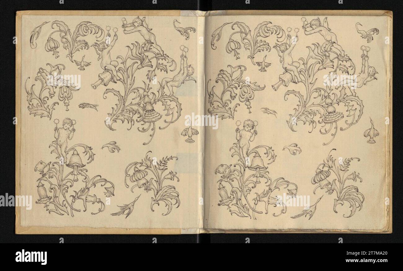 Ella Iranyi del regno invisibile ... Pagine del libro: Carta fatta a mano, scritte e illustrazioni con inchiostro grigio Foto Stock