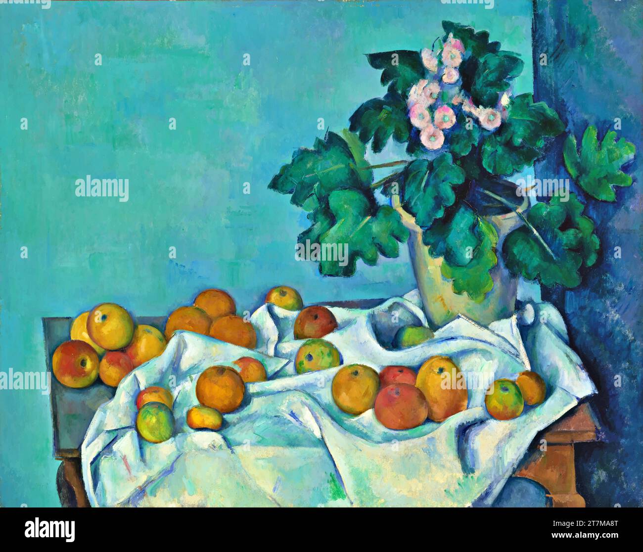 "Natura morta con mele e un vaso di Primrose, 1890 di Paul Cezanne" Illustrazione Vettoriale