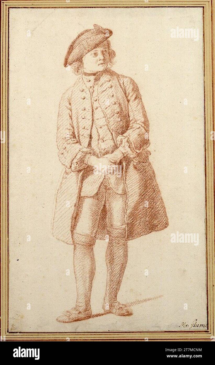 Johann Gottlieb Glume Ritratto di un giovane uomo in cappello e cappotto. Red Chalk Foto Stock