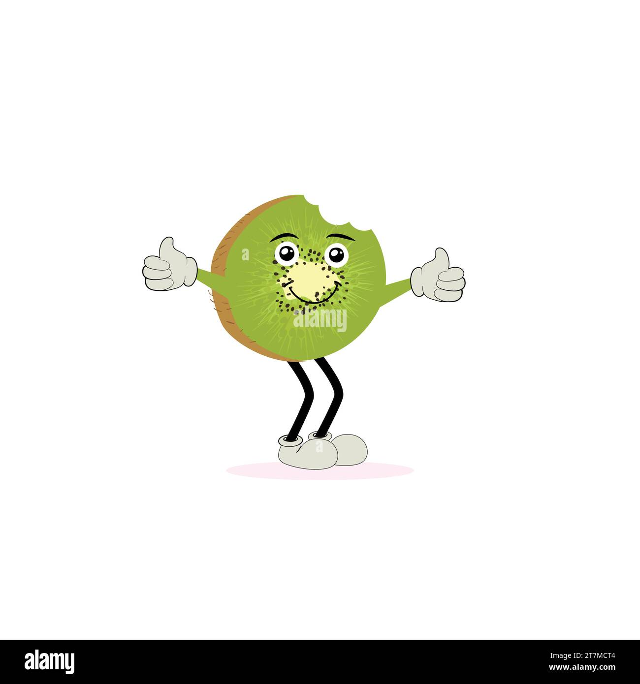 Kiwi Fruit sorride. Simpatiche emoticon dei cartoni animati. Icone emoji. Personaggio Kiwi con viso e occhiali da sole alla moda. Perfetto per bambini, merchandising e adesivi Illustrazione Vettoriale