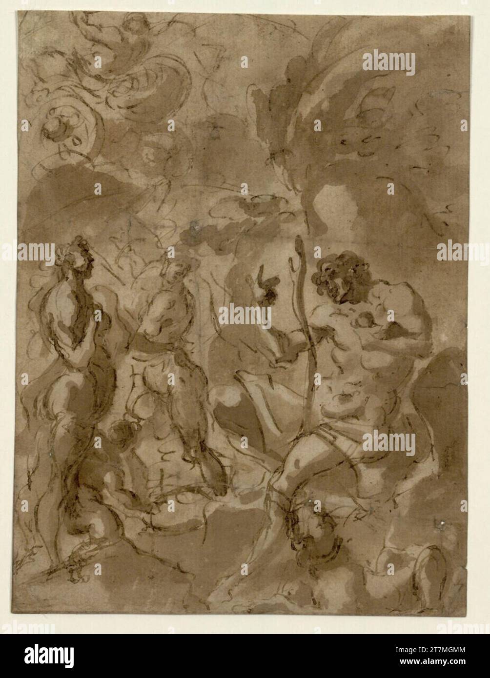 Marten de Vos scena mitologica. Feder in marrone, lavato Foto Stock