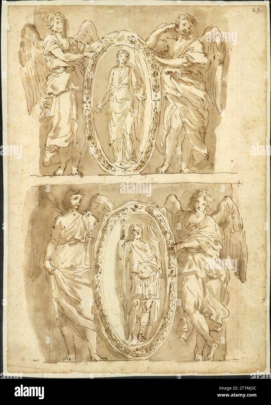 Domenico Zampieri gen. Domenichino i due angeli con i segni. Supraporte. Feder in grigio - marrone, lavato 1581-1641 , 1581/1641 Foto Stock