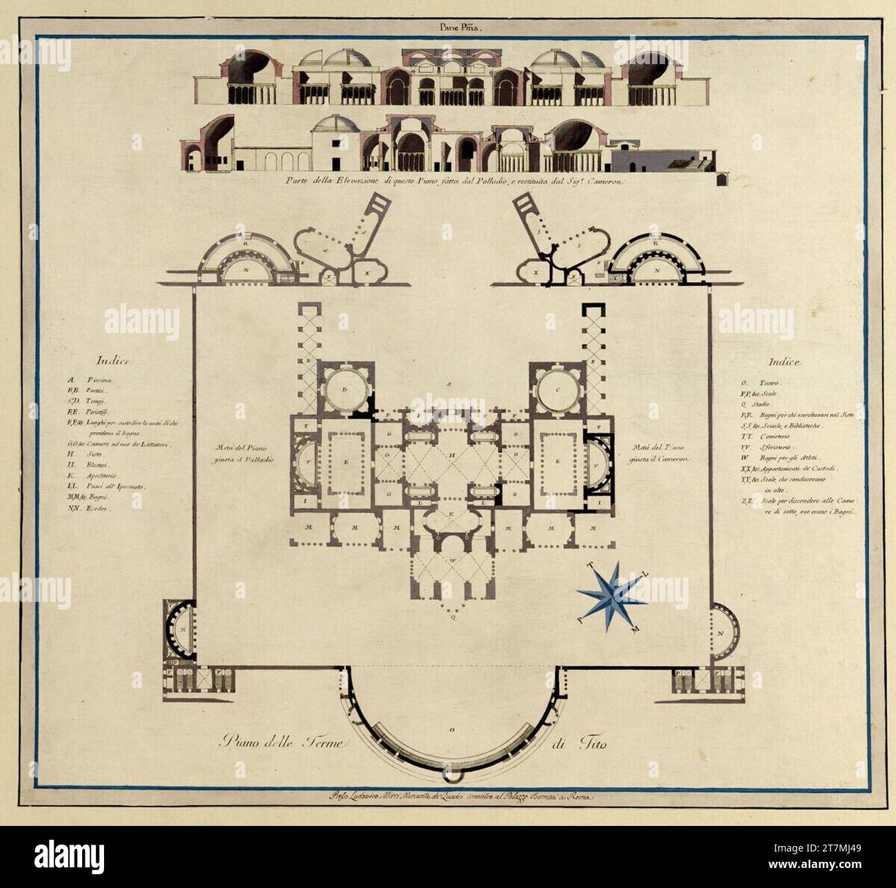 Vincenzo Brenna ABBILDungstafeln Zu dem GroßfolioBand "vestigia delle Terme di Tito e dei loro dipinti interni": Pianta delle Terme di Tito con Indice. Acquerello, colori di copertina intorno al 1780 Foto Stock