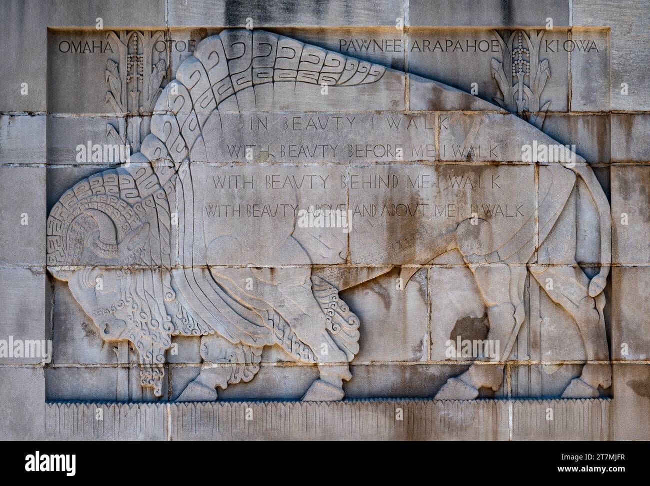 American Bison Carving, scale laterali del Campidoglio del Nebraska a Lincoln Foto Stock