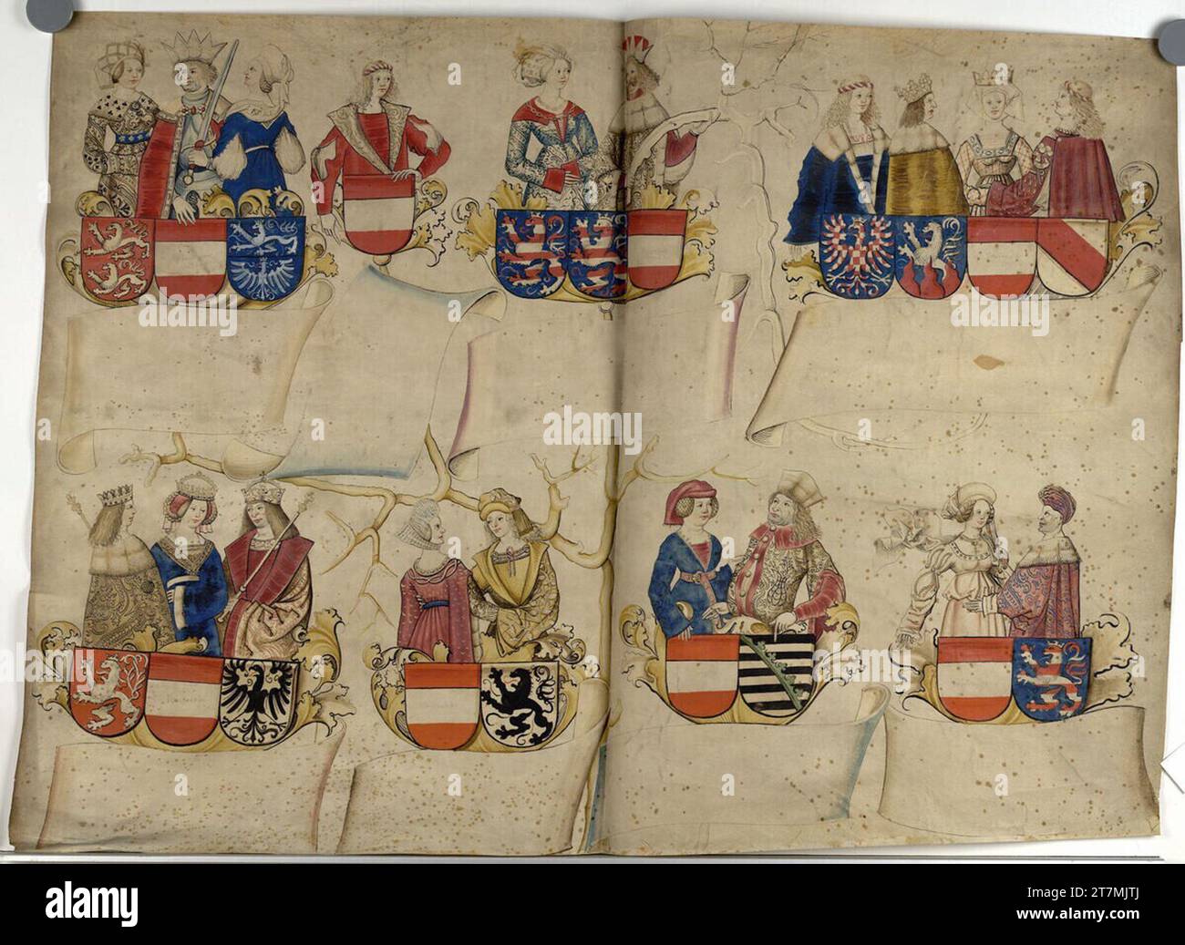 Anonym Habsburg Family Tree. Tempera, inchiostro nero su pergamena intorno al 1500 Foto Stock