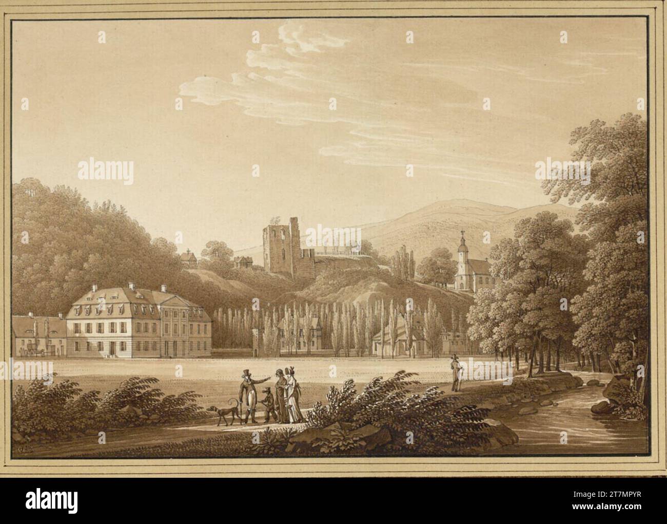 Christian Gottlob Hammer Tharandt'. Feder in marrone e grigio, pennello in marrone, lavato; bordo nero 1807 , 1807 Foto Stock