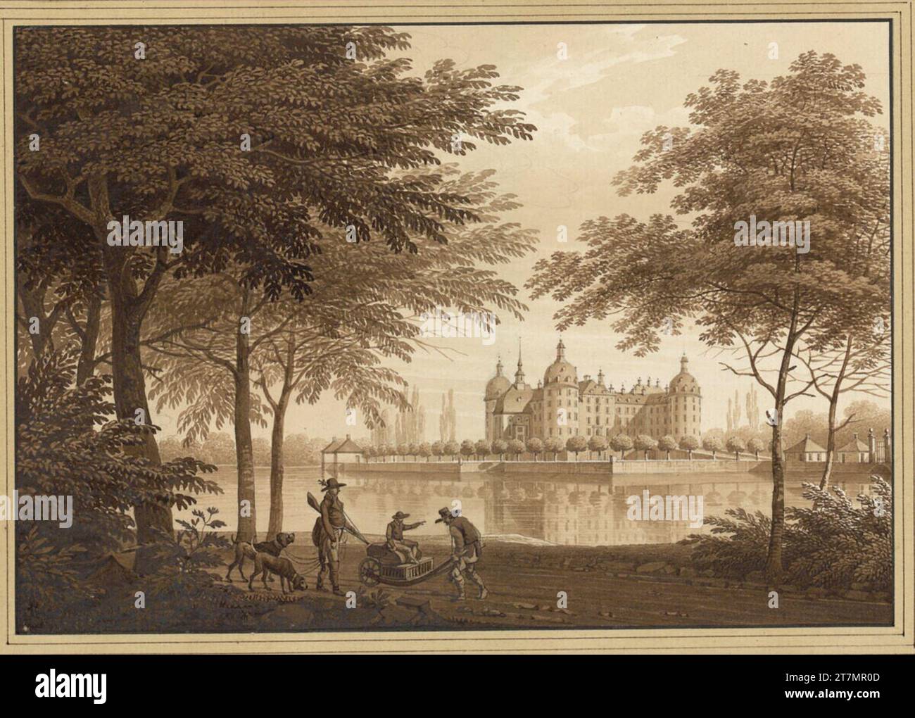 Christian Gottlob Hammer Moritzburg. Penna e pennelli in marrone, lavati, su matita; bordo nero linea 1807 , 1807 Foto Stock