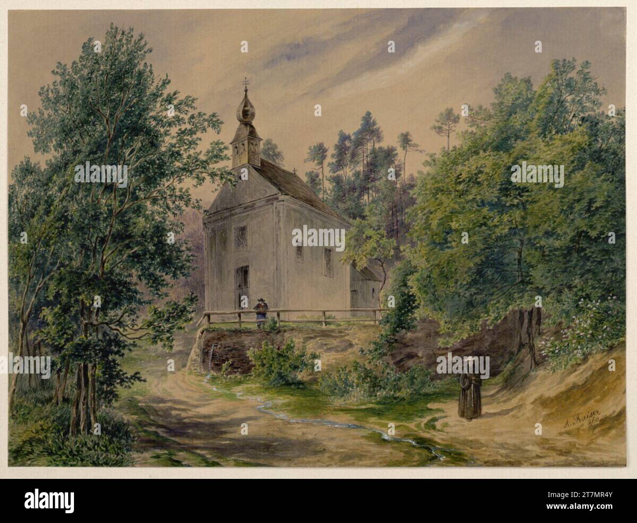 Alexander Kaiser Waldkapelle, St. Ulrichsbrunnen in Stiria. Acquerello 1860 , 1860 Foto Stock