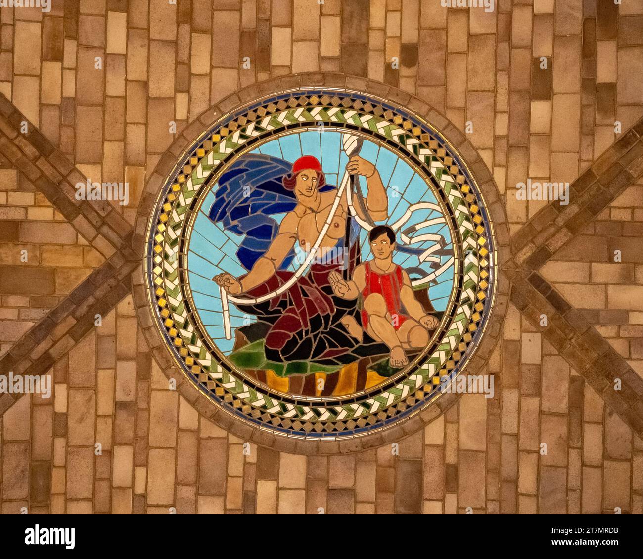 Mosaico a soffitto rotondo nel Campidoglio del Nebraska a Lincoln Foto Stock
